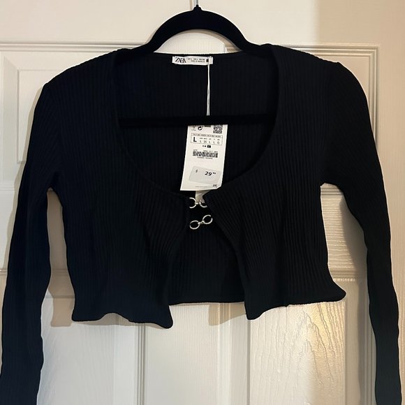 Zara - RIBBED CROPPED CARDIGAN - Picture 2 of 2